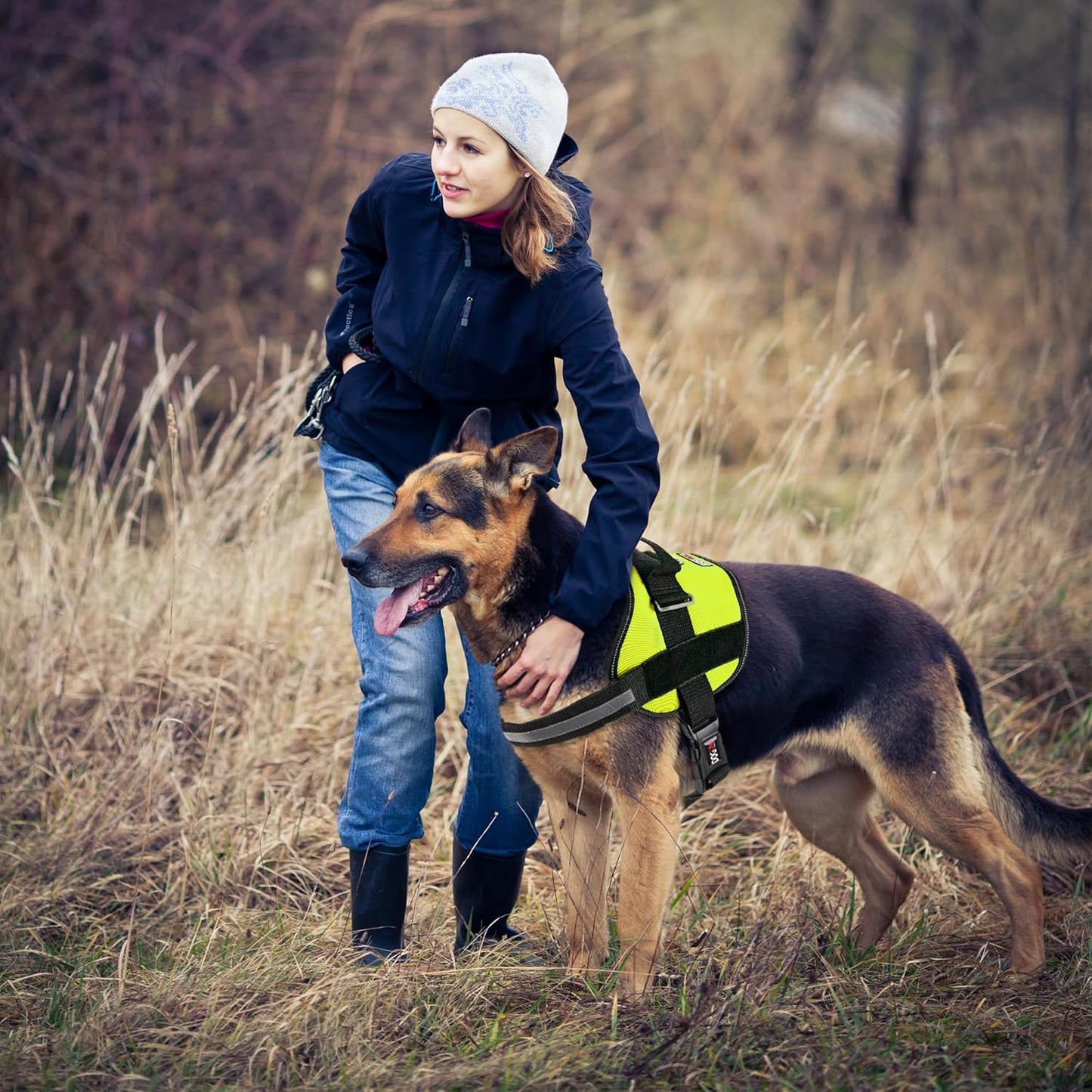 Dogline Dog Harness, Reflective No-Pull Adjustable Vest with Handle for Walking, Training, Breathable, No - Choke Harness for Small, Medium or Large Dogs Room for Patches Girth 22"-28" in Lime Green
