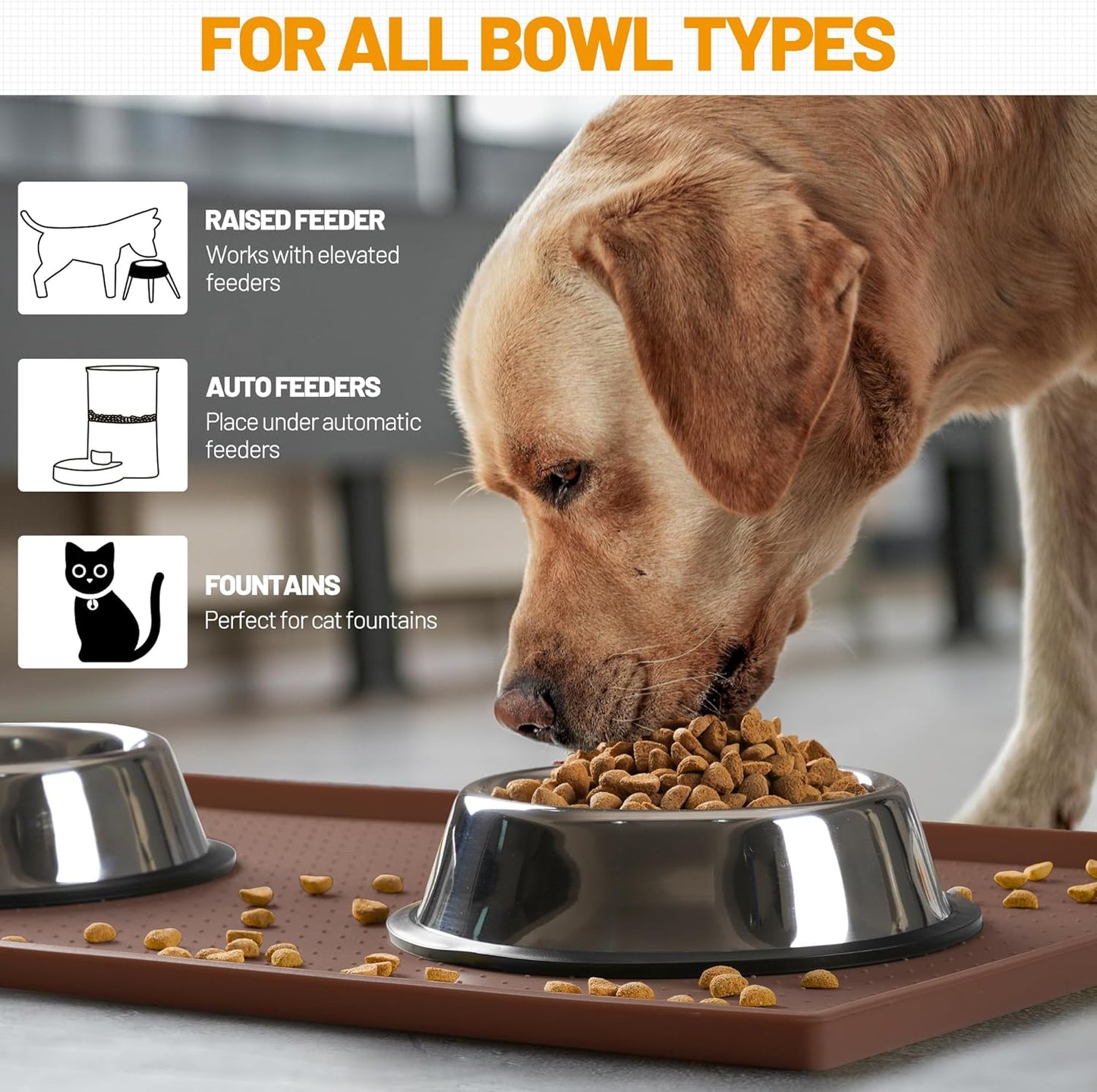 Hubulk Dog Feeding Mat,100% Waterproof Food Grade Silicone Pet Food and Water Bowl Placemat,Dishwasher, High Raised Edge to Prevent Spills,Nonslip Tray to Stop Messes on Floor(32"x24"x1.0", Brown)