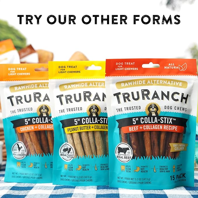 TRURANCH 5" BBQ Collagen Skewers - Collagen Dog Chews - Long Lasting Healthy Joint Support Dog Treat - Rawhide Alternative - Skin & Coat Health, 1 Bag, 15 Count