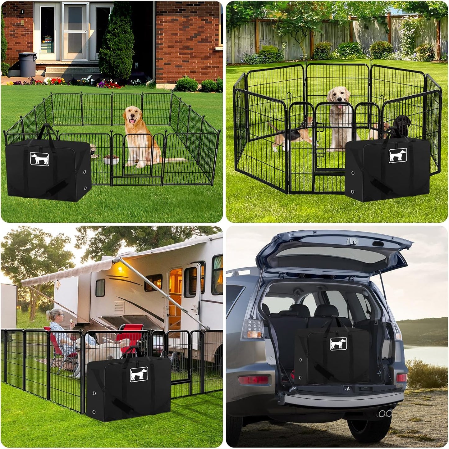 SIRUITON 2Pack Dog Playpen Storage Bag, Fits 24" H 8 Panels and 9 Stakes,Suitable for Foldable Exercise Pet Playpen, Dog Fence Travel Bag, with Reinforcing Plate & Shoulder