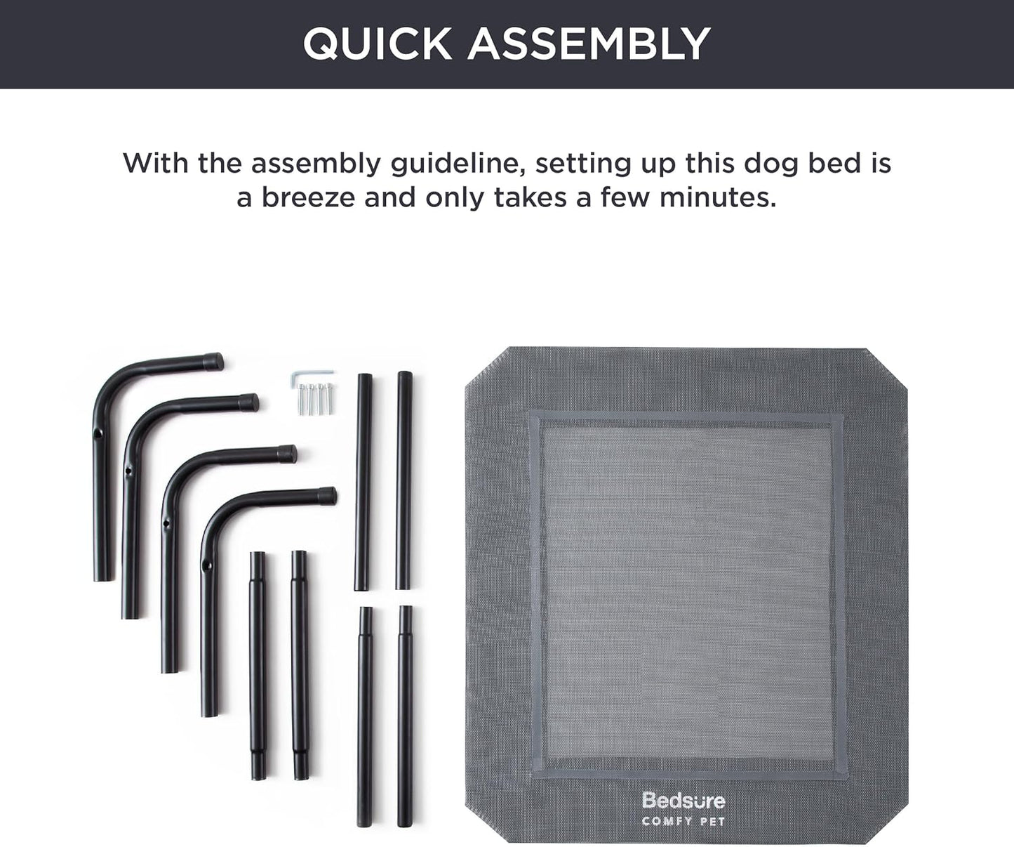 Bedsure Outdoor Elevated Dog Beds for Small Dogs, Portable Indoor & Outdoor Cooling Raised Cot Pet Hammock Bed with Skid-Resistant Feet, Frame with Breathable Mesh, Grey, 35 inches