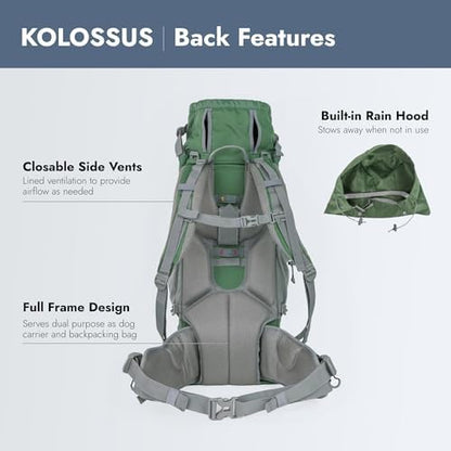 K9 Sport Sack Kolossus - XXL, Myrtle Green - The Big Dog Backpack - Ideal for Dogs 26-29” Long - Fully Adjustable Pet Carrier - Doubles as a Professional-Grade 60L Hiking Pack