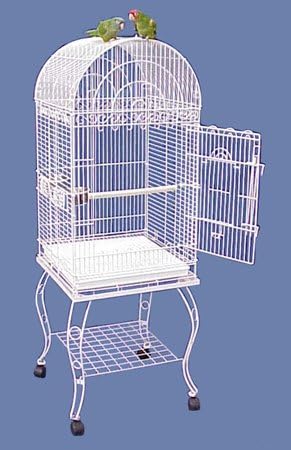Hana Hut Dometop Bird Cage with Stand - 20” X 20” X 59” - 1/2" Bar Spacing - White