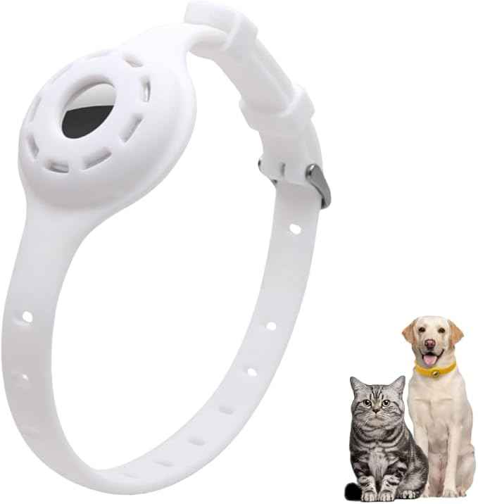 Airtag Protector Silicone Luminous Collar Adjustable Loss Prevention Eye-catching Pet Collar for Cats and Small Dogs(White)