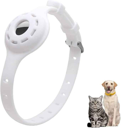 Airtag Protector Silicone Luminous Collar Adjustable Loss Prevention Eye-catching Pet Collar for Cats and Small Dogs(White)
