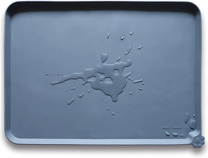 Hoki Found XX-Large Silicone Pet Feeding Mats - Non Slip Cat Dog Bowl Mats - Waterproof, Gray (28'' x 26'')