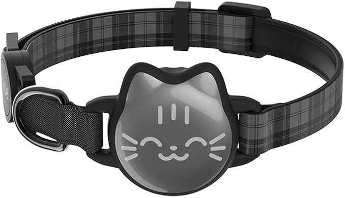 Waterproof Airtag Cat Collar, Breakaway Cat Airtag Collar with Luminous & Reflective Fish Pattern, Lightweight Kitten Collars for Apple Air tag, Hidden GPS Tracker Holder for Cats, Kittens(9-13")