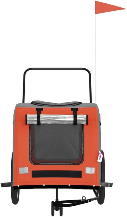 Tidyard Pet Bike Trailer Orange and Gray Oxford Fabric and Iron Pet Bicycle Carrier, Animal Bike Stroller for Cat, Puppy, Dog, Outdoor, Travel Style B