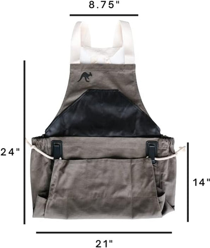 Roo Gardening Apron with Pockets & Harvesting, Picking Pouch - Adjustable, Water-resistant, Washable Canvas Cotton