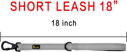 PLUTUS PET Short Training Dog Leash with Padded Handle for Medium Large Dogs,18 Inch Heavy Duty Strong Traffic Leash with Carabiner Clip for Climbing Walking or Guiding Blind(18”，Gray)