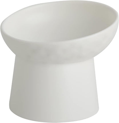 Ceramic Raised Cat Bowls, Elevated Tilted Cat Food and Water Bowls Set, Porcelain Stress Free Pet Feeder Dish for Cats and Small Dogs, Dishwasher and Microwave Safe, Set of 2(White)