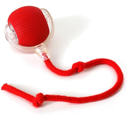Cat Toy Ball with Tail Rope, Smart Rolling Ball, LED Light, Electric Self-Rolling Pet Toy, Interactive Cat Jumping Ball, Automatic Cat Teaser Ball, Small Dog Toy, Pet Excercise, Cat Activity (Red)