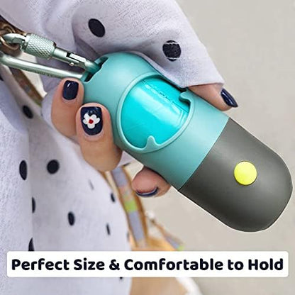 Dog Poop Bag Dispenser with Built-in LED Flashlight and Metal Clip for Leash, Pet Waste Bag Holder, Dog Walking Accessory (Cystal Blue)