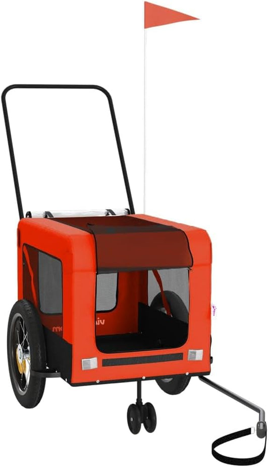Tidyard Pet Bike Trailer Orange and Black Oxford Fabric and Iron Pet Bicycle Carrier, Animal Bike Stroller for Cat, Puppy, Dog, Outdoor, Travel Style C