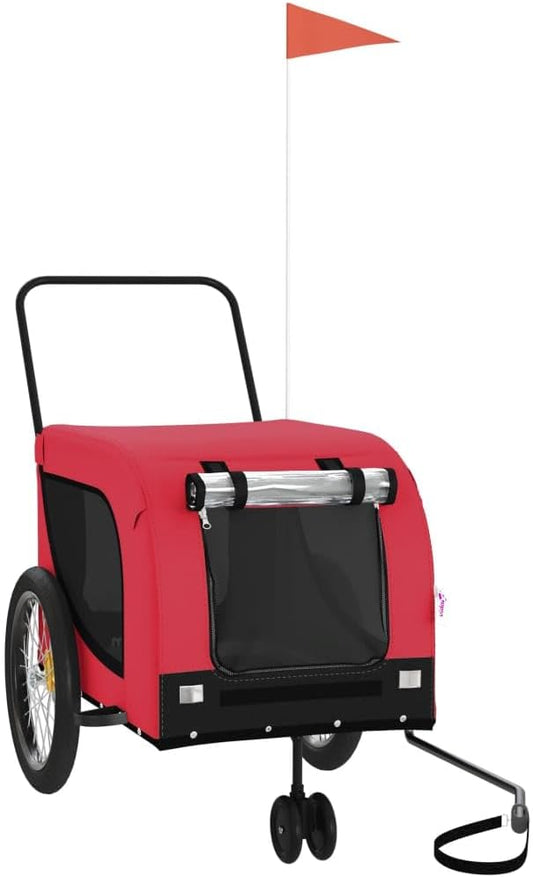Tidyard Pet Bike Trailer Red and Black Oxford Fabric and Iron Pet Bicycle Carrier, Animal Bike Stroller for Cat, Puppy, Dog, Outdoor, Travel Style B
