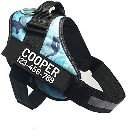 PawPawify Custom No Pull Dog Harness with Name and Phone Number, Heavy Duty Personalized Pet Vest to Prevent Tugging, Pulling, or Choking, Training and Walking (Camouflage Blue, XL (60-85 LBS))