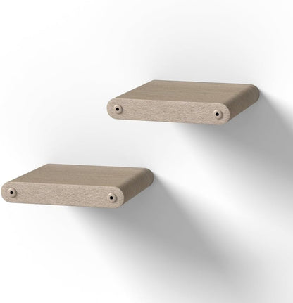 Wall Mounted Cat Steps Short Shelves (2) by Pryde Pets - Stairs for Walkways, 100% Sustainable PET Felt Feline Enrichment Climber Furniture for Indoor Cats, Modern Climbing Gym Design (Oatmeal)