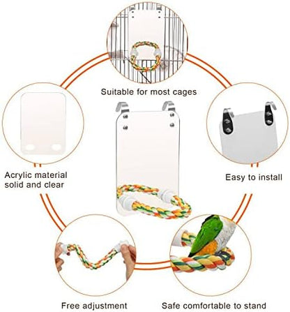AHIER 7 Inch Bird Mirror with Rope Perch, Bird Toys Swing Parrot Grinding Stone with Bell for Parakeet Cockatoo Cockatiel Lovebirds Canaries