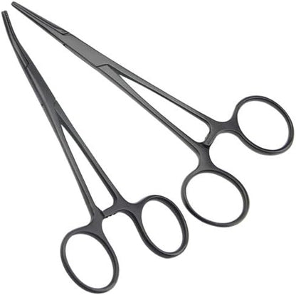 LILYS PET Pet Colourful Stainless Steel Hemostat Hemostatic Forcep,Pet Ear Hair Pull Forcep,Bend head and Straight head kit (Black, 12cm)