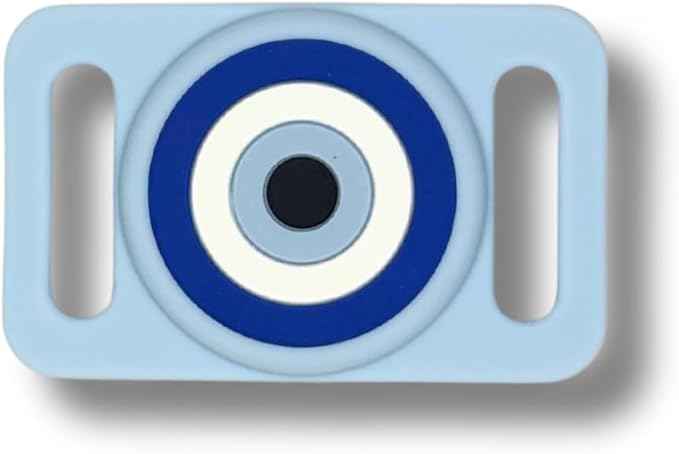 Two Tails Evil Eye Dog Collar Holder Compatible with Apple AirTag Tracker, Durable Silicone Slide-On Case for Pets, Secure Finder Device Cover, Easy to Clean