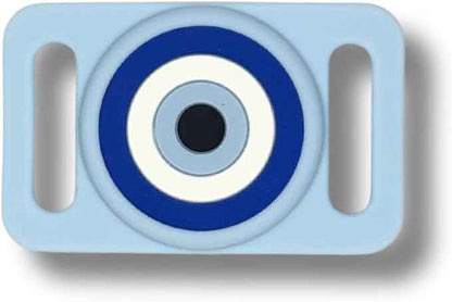 Two Tails Evil Eye Dog Collar Holder Compatible with Apple AirTag Tracker, Durable Silicone Slide-On Case for Pets, Secure Finder Device Cover, Easy to Clean
