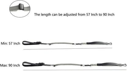 Hands Free Dog Leash for Large Medium Dogs Heavy Duty Bungee Reflective Adjustable Waist Leashes for Walking Running with Car Buckle 4-6FT (Grey)