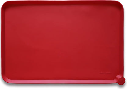 Hoki Found L Silicone Pet Food Mats Tray - Non Slip Pet Dog Cat Bowl Mats Placemat - Dog Pet Feeding Mat - Waterproof Dog Cat Food Mats -Pet Water Mats for Carpet - Classic red