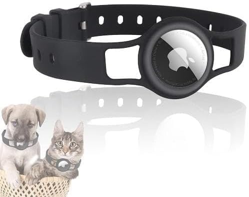 SaharaCase Silicone Dog Collar for Apple AirTag (Small and Medium Dogs) [Shockproof Bumper] Rugged Protection Antislip Grip (Black)