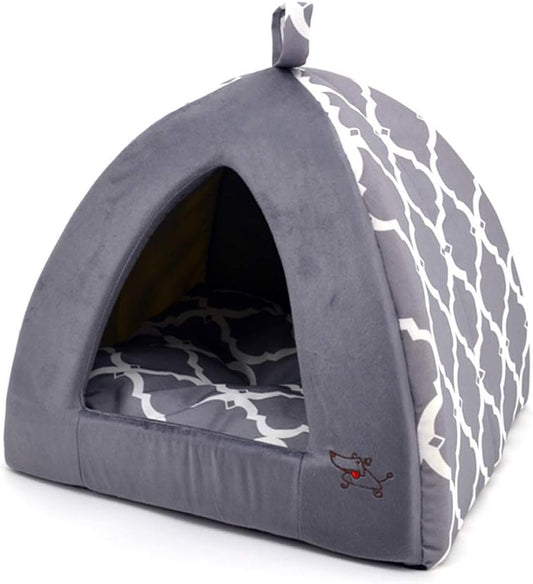 Pet Tent - Soft Bed for Dog and Cat by Best Pet Supplies - Gray Lattice, 19" x 19" x H:19"