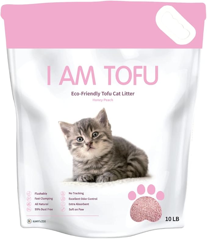 I AM TOFU - Tofu Cat Litter, Natural Flushable Extra Clumping Pellet Litter, 10LB x 3 (Honey Peach 2 & Charcoal 1)