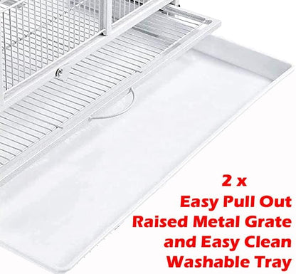 Extra Large Double Stacker Breeding Flight Bird Wrought Iron Double Parrot Bird Breeder Cage Side Nesting Box Doors Easy Clean Pull Out Metal Grate and Tray with Removalbe Rolling Stand