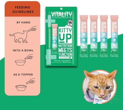 Vitality Lickable Cat Treat Pouches for Indoor Cats - All Natural Chicken Puree Tube Treats, Kitten and Senior Soft Wet Cat Treat - Grain Free, Lysine, Taurine; 12 Tubes .05 oz ea.