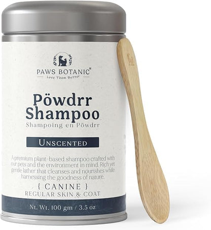 Unscented Dog Dry Shampoo, Powder Shampoo for Dogs, Regular Skin & Coat, 3.5 oz with Bamboo Spoon
