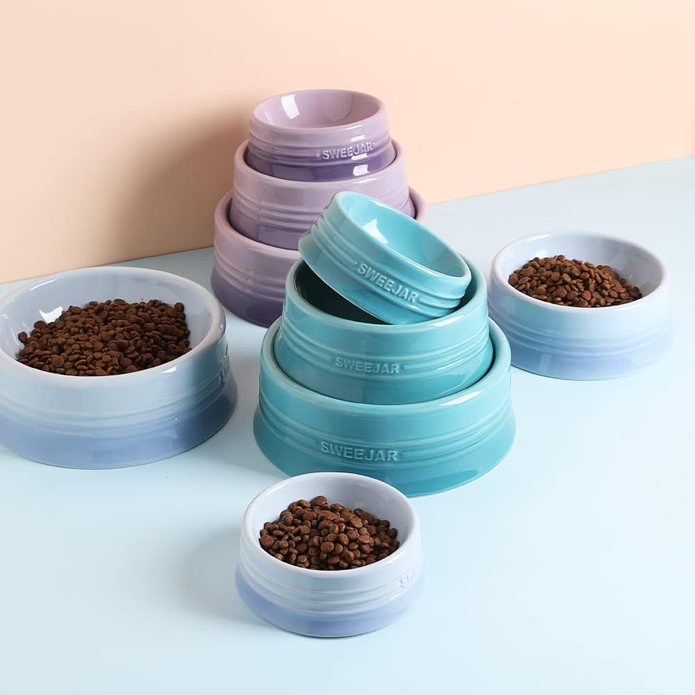 Sweejar Gradient Dog Bowl, Ceramic Dog Food Dish for Puppy and Kitten, Porcelain Pet Bowl for Food and Water 8 oz (Gradient Blue)