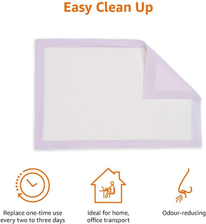 Amazon Basics Cat Pee Pads, 60 Count, Universal Fit for Litter Box, Odor Control, Unscented, White/Purple