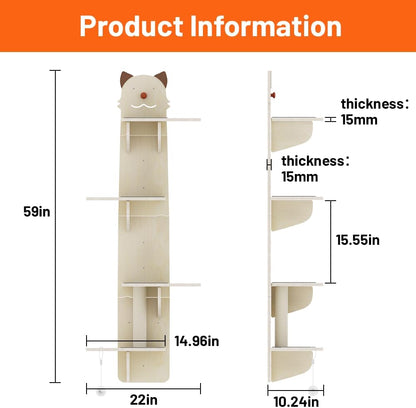 Cat Wall Mount Mounted Floating Shelves Shelf Perch Furniture Perch Hammock Climber Climbing Tree Indoor Large Wall-Mounted Steps Cat Climb Perches Solid Wood Hammock