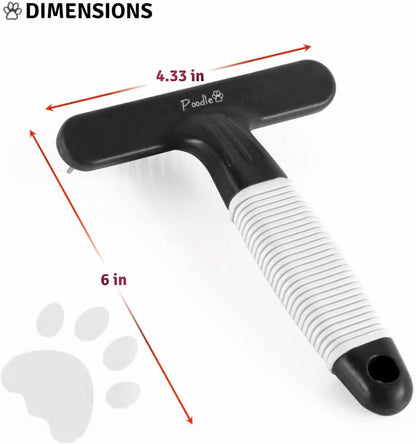 POODLIE Poodle Pet Dog Grooming Rake | Dematting Tool with Stainless Steel Shedding Comb for Pets | 2 Rows of Pins Gently Remove Loose or Tangled Hair from Undercoat (Black)
