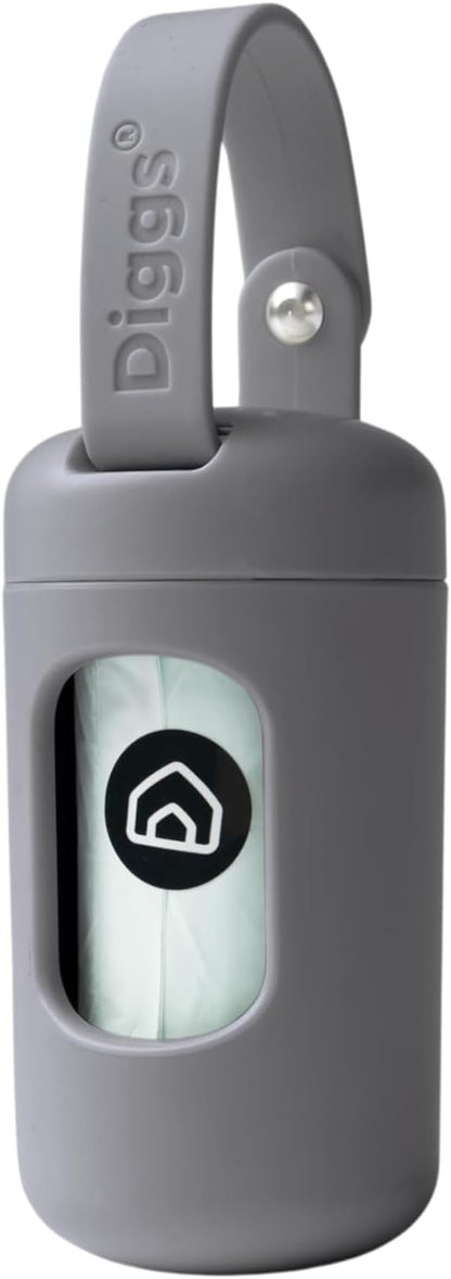 DIGGS Dog Poop Bag Dispenser for Leash - Premium Dog Waste Bag Holder with Easy One-Hand Dispensing (Grey)