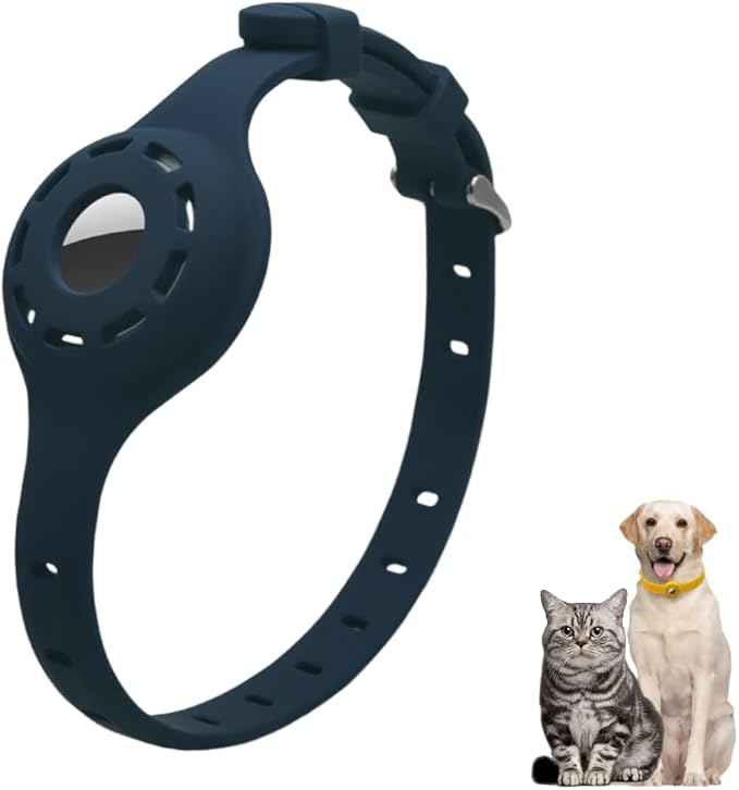 Airtag Protector Silicone Luminous Collar Adjustable Loss Prevention Eye-catching Pet Collar for Cats and Small Dogs(Dark Blue)