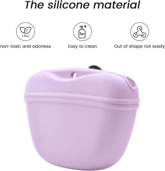 AUDWUD Silicone Dog Treat Pouch,With Dog Training Clicker,Clip on Portable Training Container,Convenient Magnetic Buckle Closing and Waist Clip