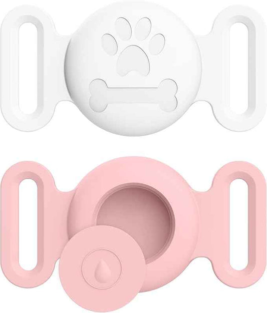 2 Pack Case for Airtag Dog Cat Collar Holder, Soft Silicone Anti-Lost Waterproof Protective Case Compatible with Apple Airtag, for Pet Dog Cat Collars Holder