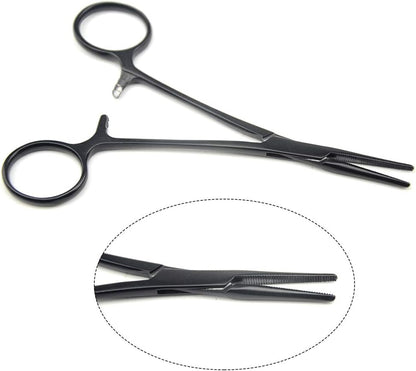 LILYS PET Pet Colourful Stainless Steel Hemostat Hemostatic Forcep,Pet Ear Hair Pull Forcep,Bend head and Straight head kit (Black, 12cm)