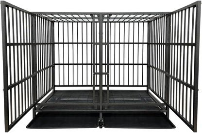 54 Inch Heavy Duty Dog Crate Cage with Divider, Indestructible and Escape Proof Steel Kennel Indoor for 2 High Anxiety Dogs with Sturdy Locks, Double Door and Tray, Extra Large XL XXL