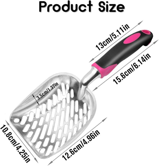Cat Litter Scoop-Metal Cat Scooper-Long Handle Scoop,Cat Scooper-Poop Sifting-Mesh Shovel-Suitable for Cat Litter Box, (Rose Red)