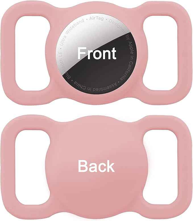 2 Pack Protective Air Tag Case for Dog Collar, Pet/Dog Collar Holder Case Compatible with Apple Air Tag, Waterproof Air tag Loop for GPS Tracker Lightweight Soft Anti Scratch Anti Lost Pink+Mint Green