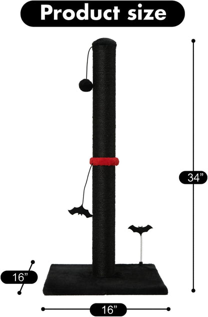 MECOOL Cat Scratching Post Premium Sisal Scratch Posts with Hanging Ball Vertical Scratcher for Indoor Cats and Kittens,Black