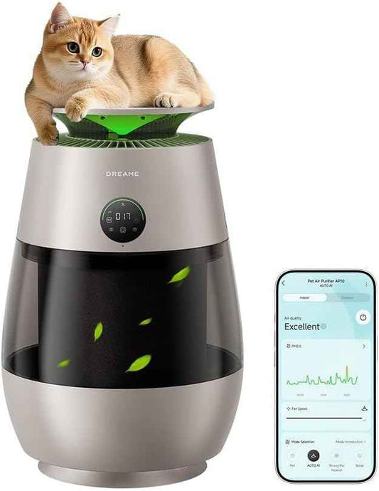 ‌Dreame Pet Air Purifier, 1346 ft² for Home Large Room, NeverChange 5.4-Year Filters for Odor Purification, 360° Visual Collection of Hair, ‌Pet-Friendly Design, APP & Voice Control, AP10-Gold