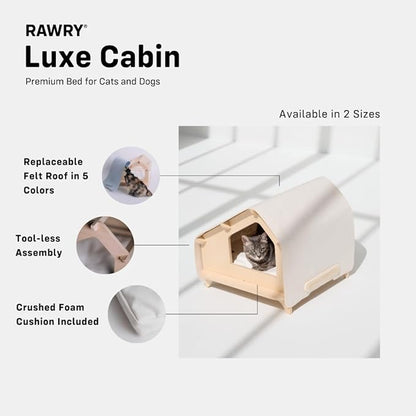 RAWRY Cat House – Covered Indoor Pet Bed with Cushion & Scratcher | Wood Cat Scratcher House for Cats, Kittens, Small Dogs