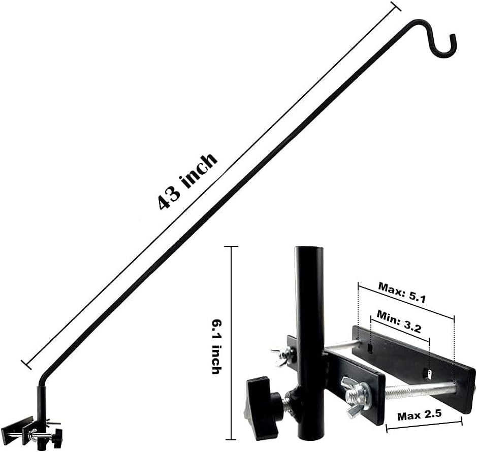 2 Packs Extended Fence Deck Heavy Duty Bird Feeder Hook, 360 Degree Rotary and Length Adjustable Plant Bracket for Bird Feeders Planters Suet Baskets Lanterns Wind Chimes and More
