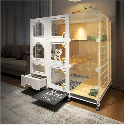 Indoor cat cage with Litter Box, Complimentary Cat Bed, Bow,lcat House with Wheels Outdoor,Large cat Villa Playpen, Small Animal Dog Kennel cat enclosures (42″(L) x18.2″(W) x46.2″(H))